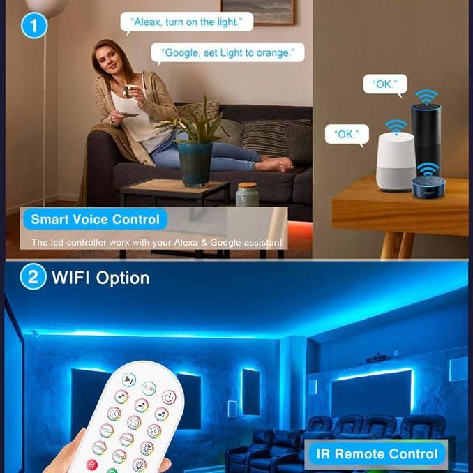Raizo- Tripledi Led Strip 15 Meter 450 900Led Rgb 5050 Lampu Tempel Dinding Lampu Panel Bluetooh Wif