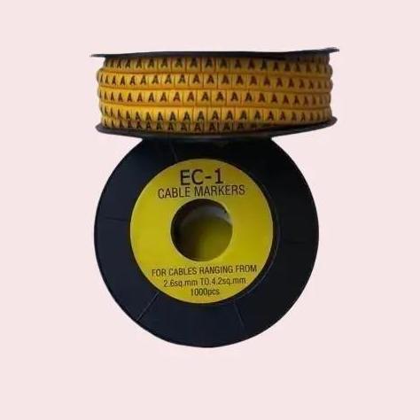 Kabel Markers EC-1 Huruf A-Z - Marker EC-0 Karet Kuning A sampai Z Tanda Plus Minus Roll isi 1000 pc