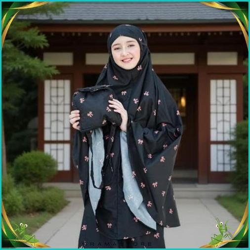 Diskon Lebaran Mukenah Anak Tanggung 2In1 Motif Pita Mukenah Katun Premium Mewah Terbaru