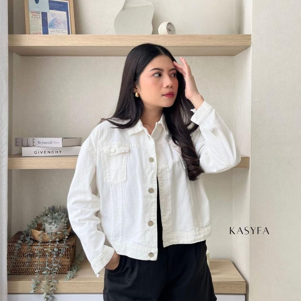 WAJIB PUNYA Witney Jaket Jeans Putih Wanita Jaket Crop Biondy