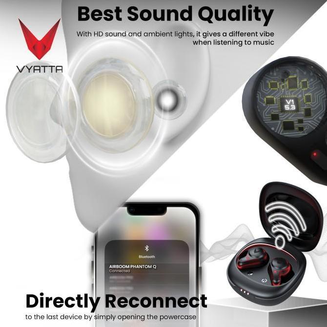 VYATTA AIRBOOM PHANTOM Q TWS BLUETOOTH HEADSET EARPHONE GAMING