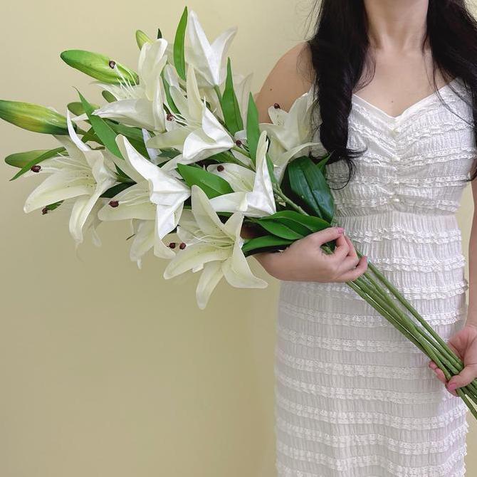 Bunga Lily Latex Besar Jumbo 4 Cabang Bunga Hias Premium Tangkai 108cm