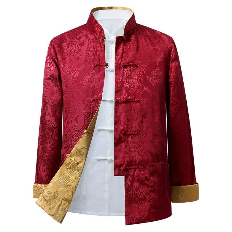 NEW Jas Tang pria paruh baya dan lansia musim semi dan musim gugur jaket Cina lengan panjang dua sis
