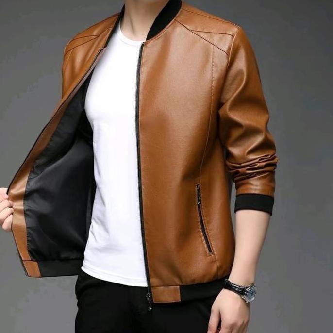 Jaket Kulit Pria Leather Viena Jacket Semi Sintetik Premium New Trend - Denim, Casual GS