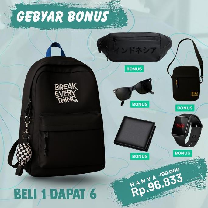 Moving Eleven Beli 1 Dapat 6 Gebyar Bonus Tas Ransel Break Everything Tas Selempang Hitam Jam LED Ka