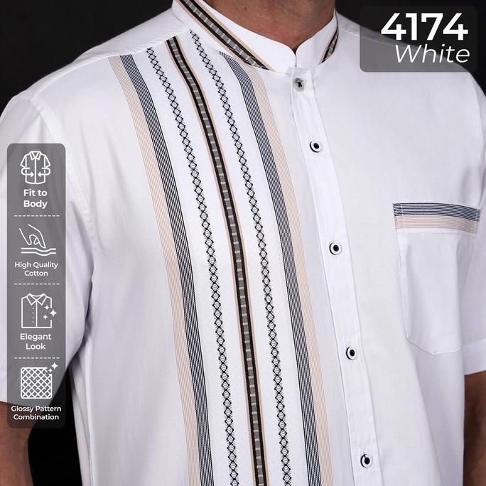 Casella Baju Koko Pria Lengan Pendek Premium | Baju Koko Putih Azhar