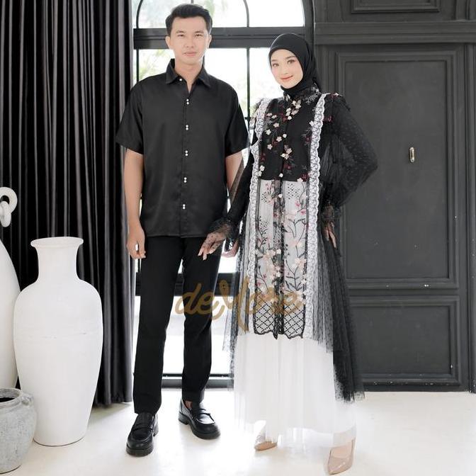 Demore - Selina Baju Couple Pasangan Kondangan Outer Brukat Kemeja Silk Couple Lebaran 2025