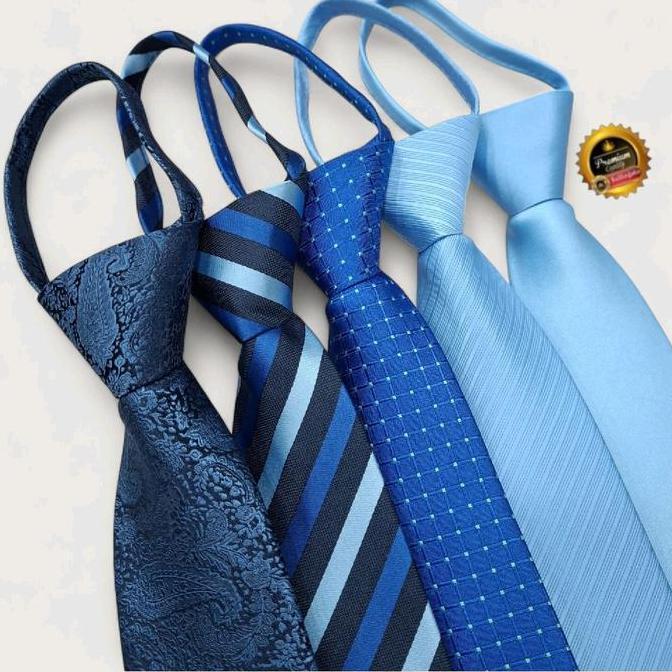 Dasi biru muda pria dasi biru navy dasi kantor siap pakai dasi instan zipper