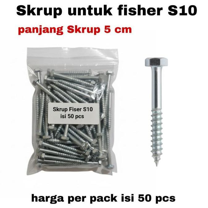 Sekrup fisher 1/4" x 2" (untuk fisher S10) per pak isi 50 buah - harga per pack