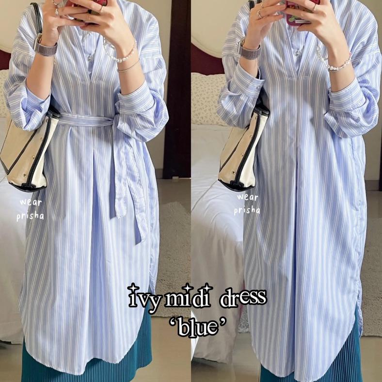 Ivy Stripe Midi Dress | Tunik Salur Oversize Gamis Garis Katun Ramadhan 2026