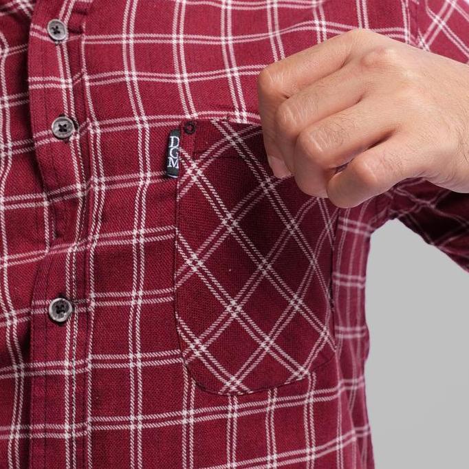 DGM Kemeja Flanel Pria Lengan Pendek Merah Garis Putih Kemeja Pria Flanel Pria Kemeja Pendek 2946