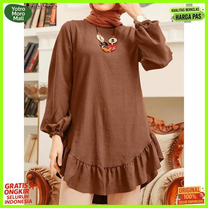 Quality Tunik Polos Basic Lengan  Panjang Model Rempel Bawah Terbaru