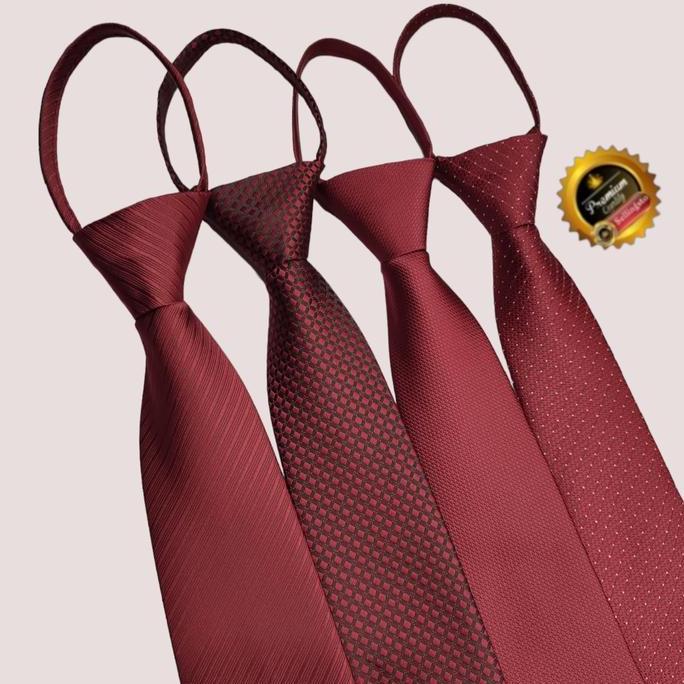 dasi merah maroon  dasi kantor pria  dasi instan deep maroon