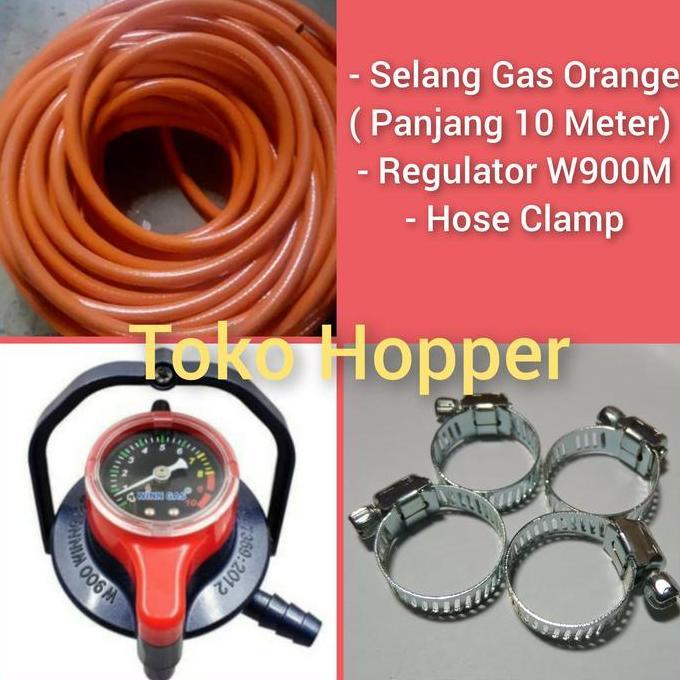 Selang Gas Orange Panjang 10 Meter dan Regulator Winn Gas W900M