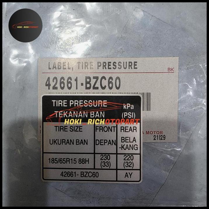 HOT DEAL STIKER LABEL TIRE PRESSURE TEKANAN ANGIN AVANZA VELOZ 2022 ORIGINAL 