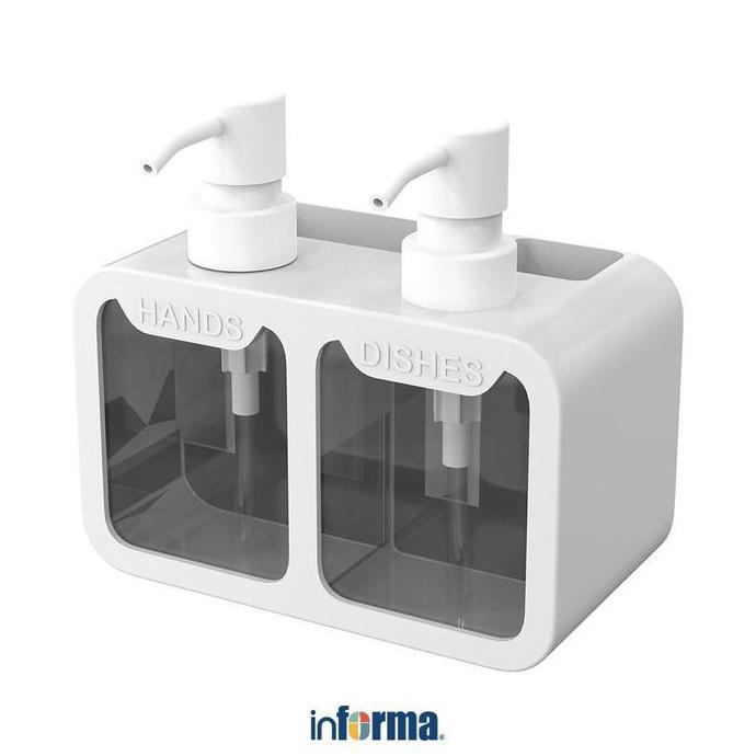 Informa Eri Dispenser Sabun Cair Double Dengan Spons - Putih Wadah Sabun Tempat Sikat Organizer Cuci
