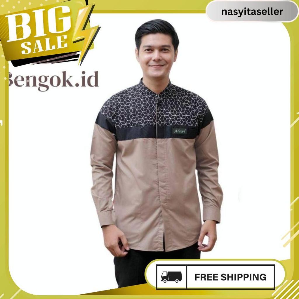 Kemeja Koko Lengan Panjang Dewasa Motif Senopati Warna Coksu - Baju Koko Dewasa Motif Senopati Termu