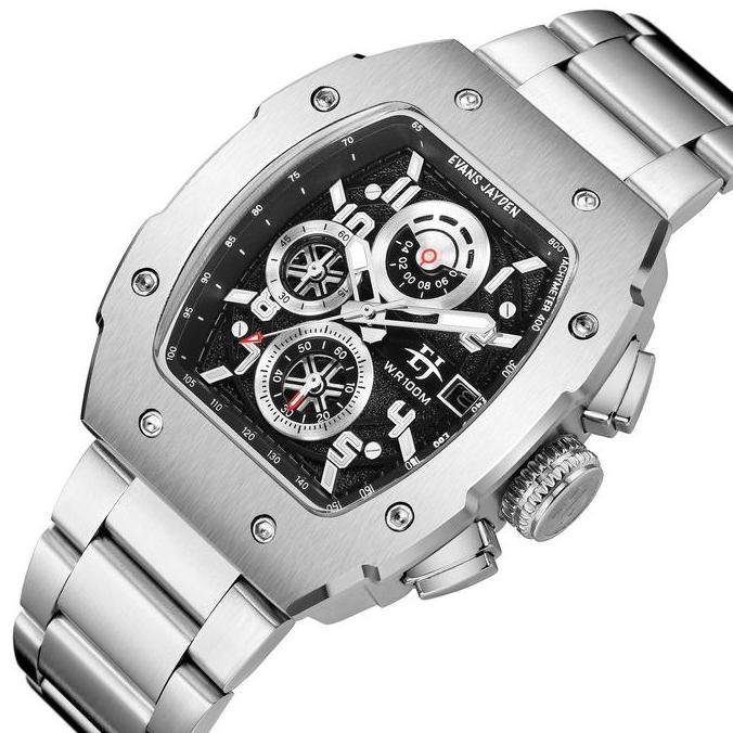 Evans Jayden Jam Tangan Pria 9612 Rantai Kaca Sapphire Chronograph Water Resistant 10 ATM Stainless 