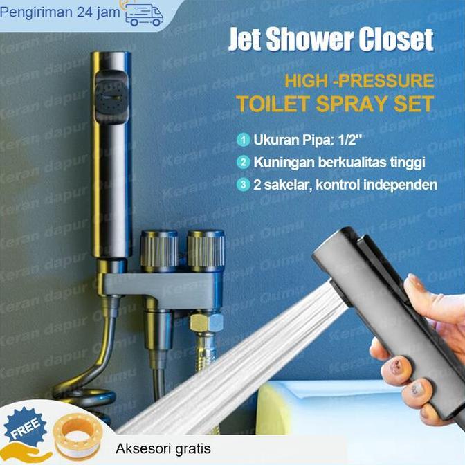 Kran Cabang Dan Jet Shower Closet / Toilet Sprayer Set/Kran Washing Machine Bidet Sprayer Set / Kran