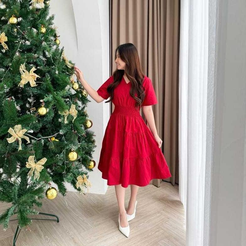 Big Sale Vera Midi Dress | Baju Dress Natal Christmas Maroon Emerald
