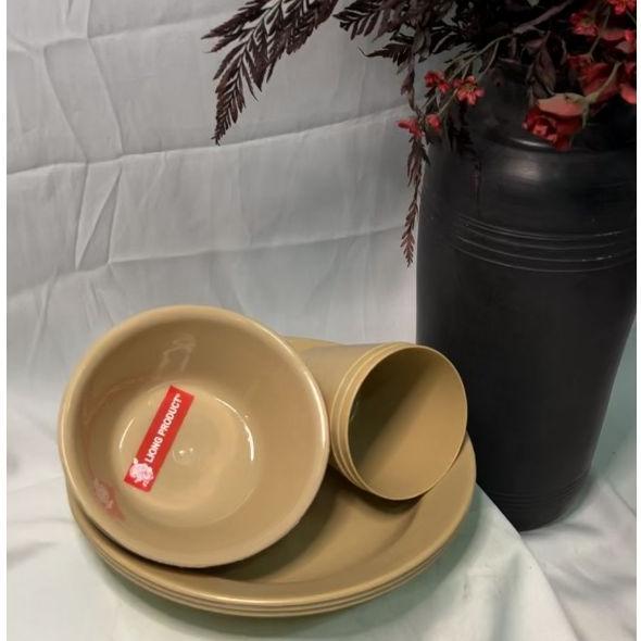 hot ( 9 pcs ) set piring mangkok gelas plastik / piring set mangkok gelas cream