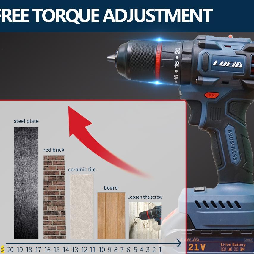 Lucid Lx-60 Cordless Mesinbor 120N.M/13Mm 2.0A 21V Lithium Battery Impactdrill Brushless Baterai