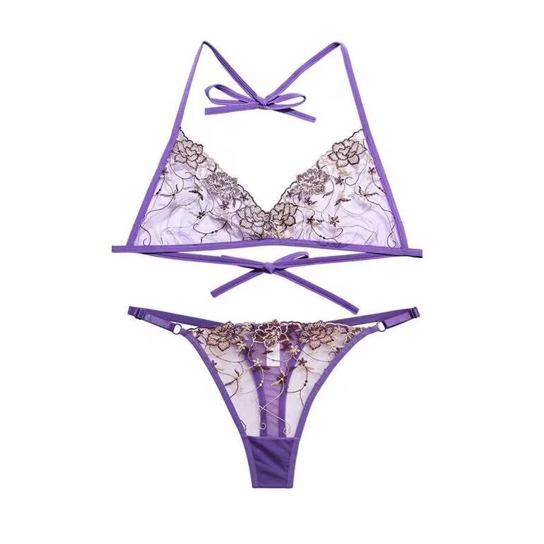 HEMAT Dezenna Set Bra Wanita Sexy Bikini Floral Transparan Bra G String Big Size 5A137