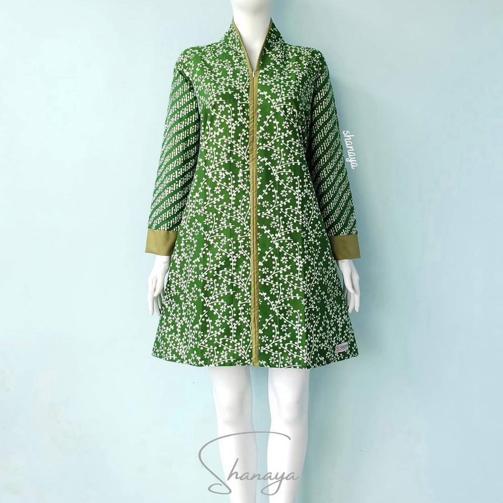 TERBARU SHANAYA TUNIK BATIK ALDENA GARUTAN DRESS CAP BAJU BATIK WANITA WARNA HIJAU UNGU NAVY KUNING 