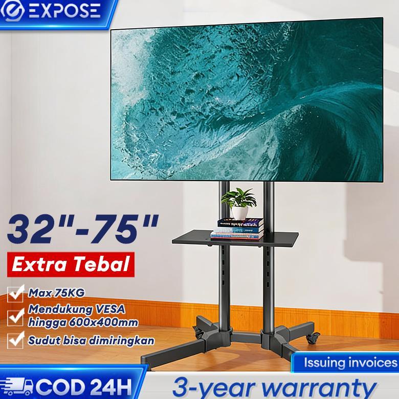 Bergerak Bracket TV Standing Roda 32-75 Inci Dapat Disesuaikan Braket TV