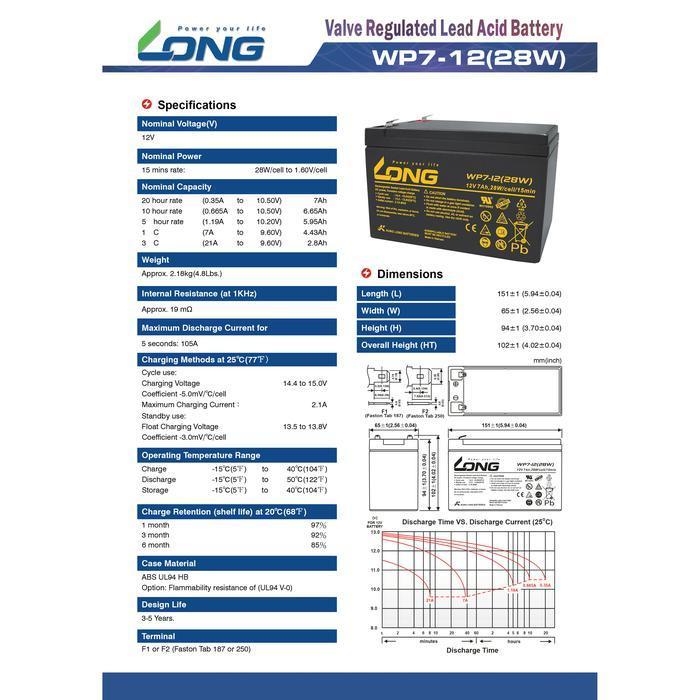 Aki Ups Long 12V 7Ah Aki Sprayer Swan Baterai Ups Battery Aki Kering Batere Vrla Aki Long Original D