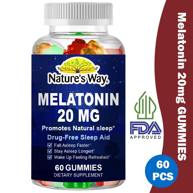 Melatonin 20mg Gummies 60pcs Suplemen Tidur Premium, Bantu Cepat Tidur & Nyenyak, Atur Pola Tidur, R