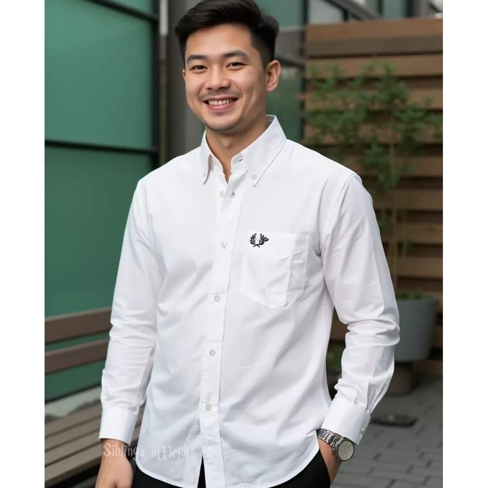 Fred Perry Kemeja Putih Polos Lengan Panjang Kemeja Oxford Cotton 100% Premium Quality Kemeja Slimfi