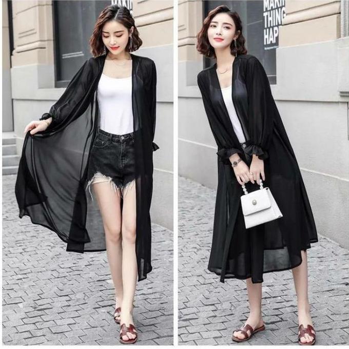 Long Outer Transparan Gaya Korean Style  / Outer  Wanita Kekinian  / Outer Pantai