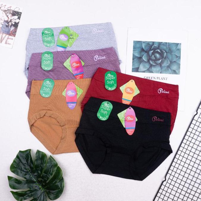 Wkwkwk- 12 Pcs Celana Dalam Brieft Wanita Mid Waist Polini 1232/2832