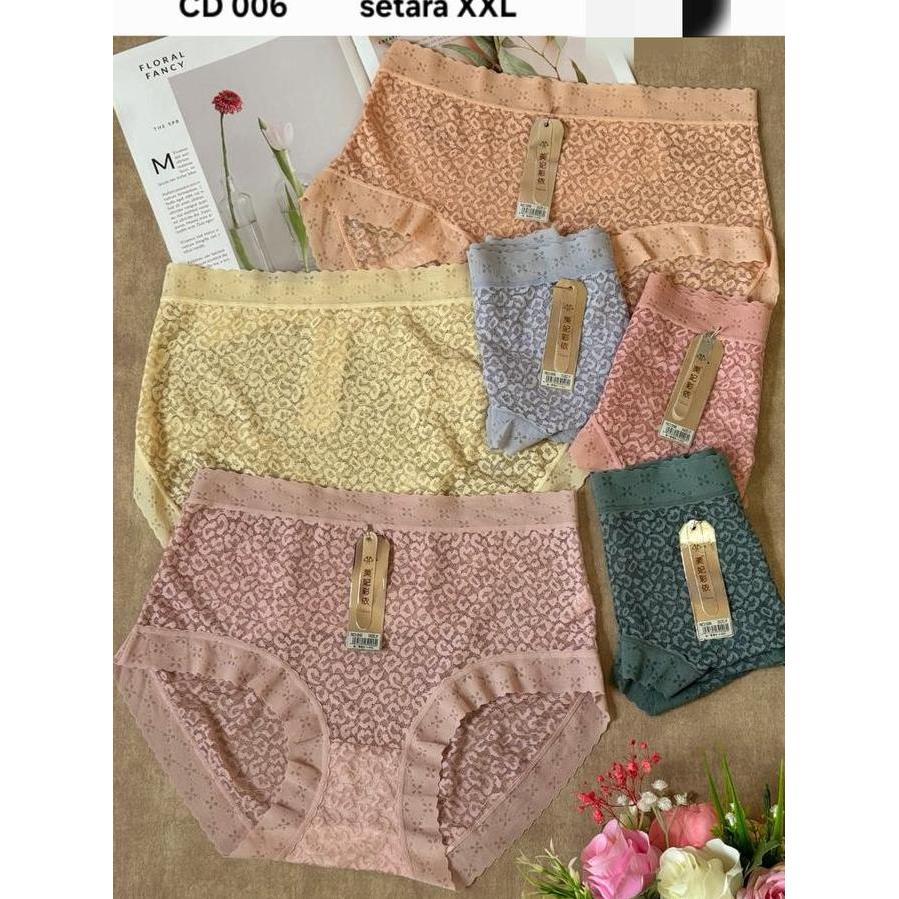 Wkwkwk- Jumbo Size Transparan Depan Paket 6Pcs Cd Wanita Renda Premium Katun - Celana Dalam Wanita D