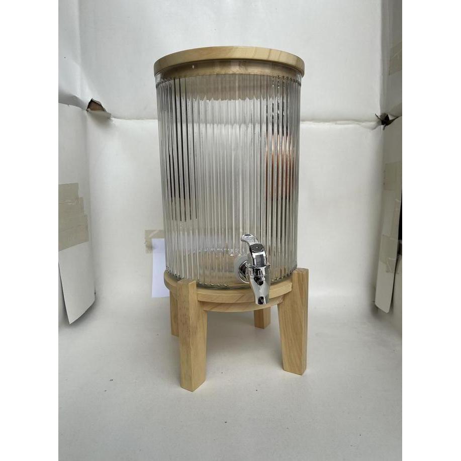 Galon / dispenser kaca estetik Cranberry 5 liter tutup kayu + kaki kayu