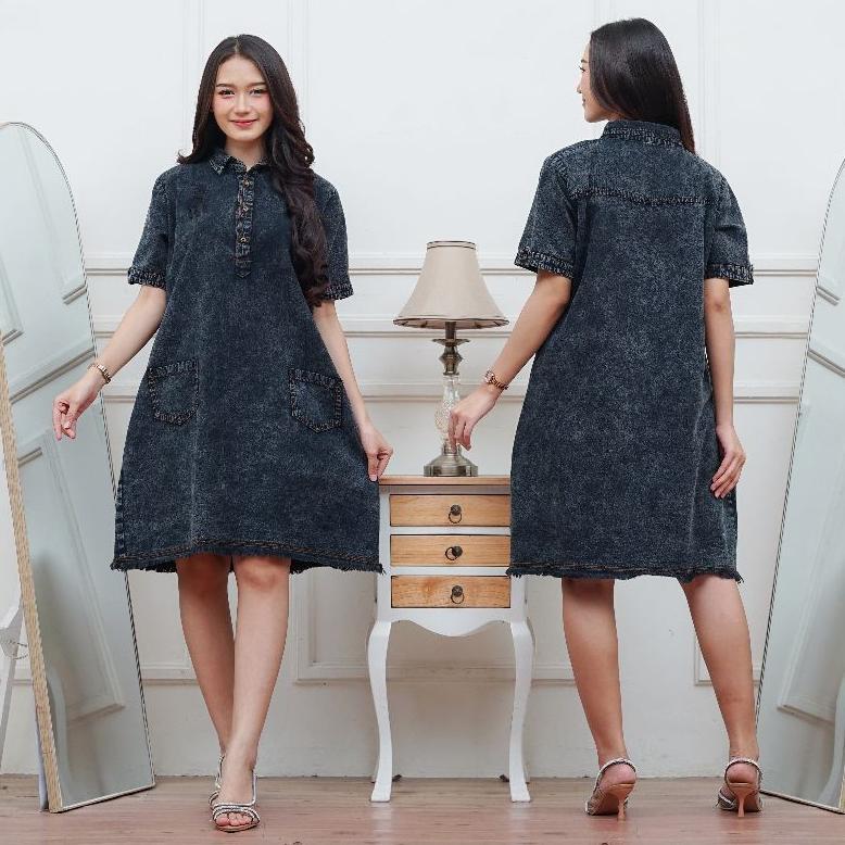 Tunik Jeans Wanita Dewasa Terbaru 2025 Kekinian Import Harga Murah Model Jumbo Bordir Ld 110,Ld 120 