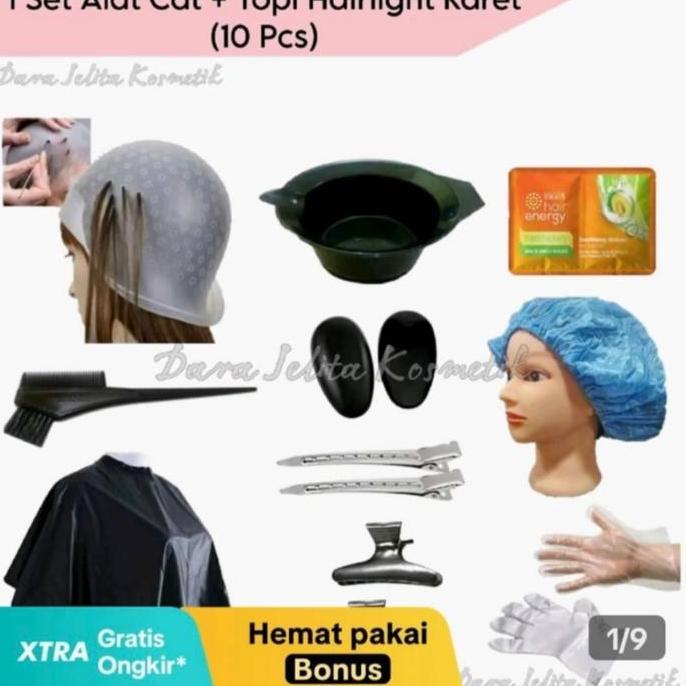 1set Alat Cat Rambut + Topi Highlight Karet