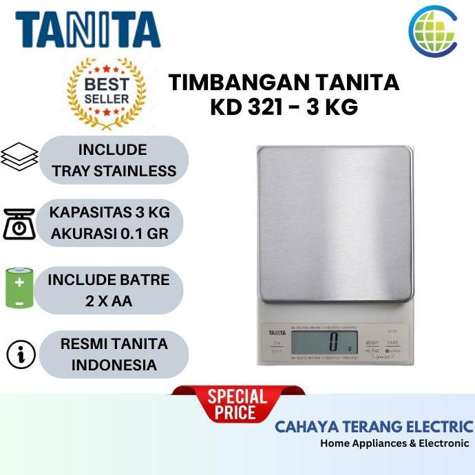 Tanita Timbangan Kue Dapur Dital KD-321 Kuning Keemasan 3kg Mudah Dunakan Dengan Tray Stainless Incl