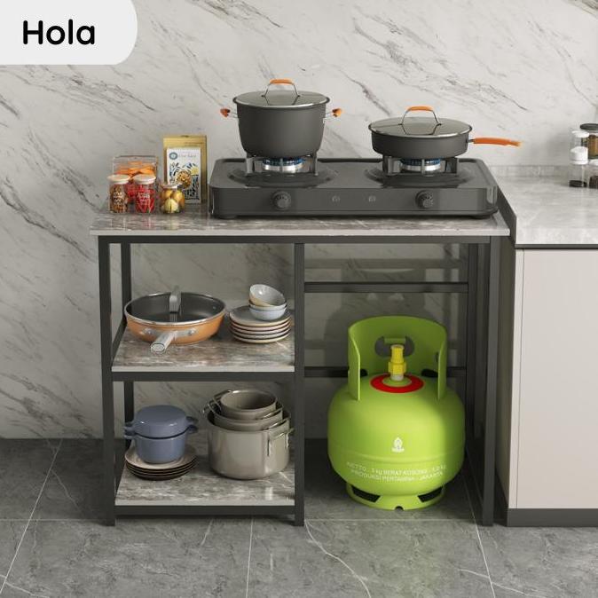 Meja Besi Dapur Tempat Kompor Tabung Gas Stainless Minimalis Kokoh Putih Rak