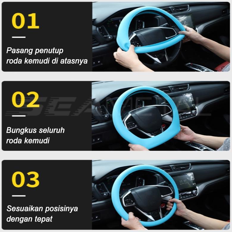 Grade Ori Seametal Cover Stir Mobil Universal Bahan Silicon Sarung Stir Mobil Silikon 30-40Cm 38Cm 4