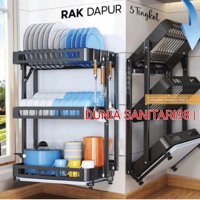 Rak piring Lipat 3 susun Gantung dinding