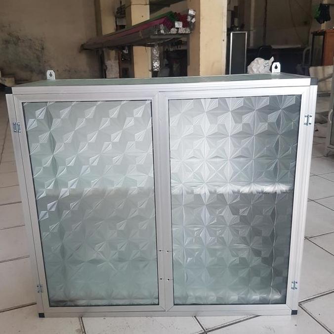 rak gantung lemari dapur kitchen set atas aluminium kaca 2 tu + tempat piring