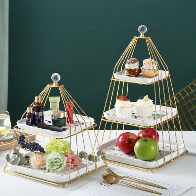 Tier Cake Stand Marble / Tier Cake Susun / Wadah Dessert Tray Layer