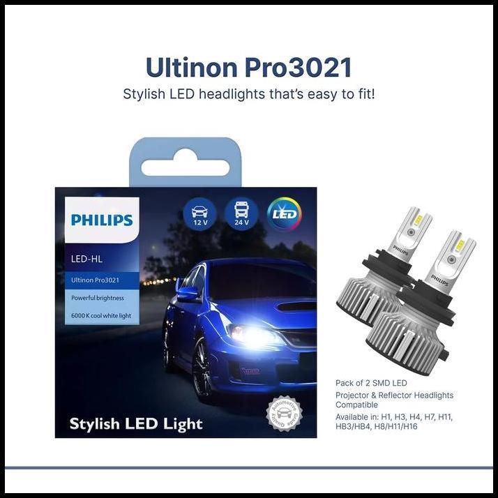 TERLARIS LAMPU KABUT LED FOGLAMP (H8/H11/H16) ORIGINAL PHILIPS ULTINON PRO3021 12V-24V 20WATT 6000K 