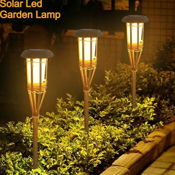Lampu Hias Taman Obor Led / Lampu Tancap Taman Bambu Solar Tenaga Surya Outdoor