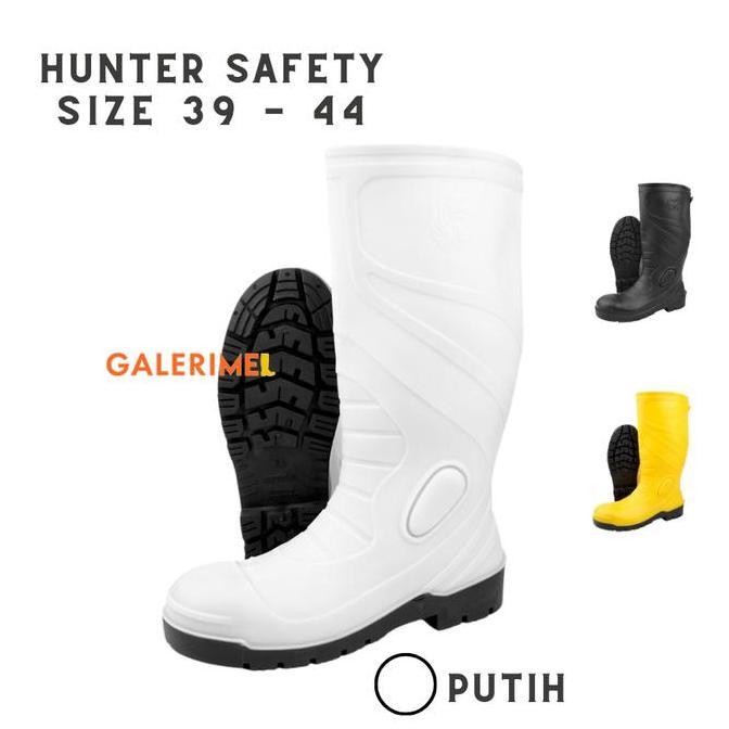 Sepatu boot tinggi hunter safety 1 Putih Toe Cap Besi anti slip aman