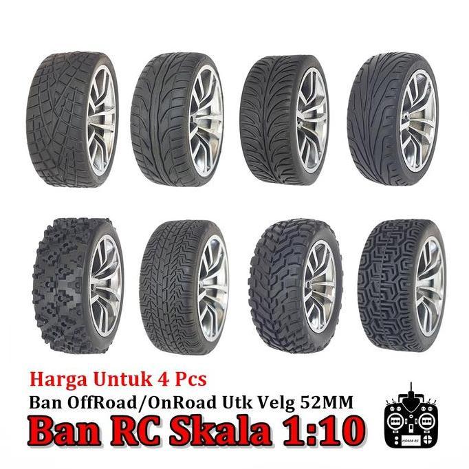 4 pcs Ban Mobil RC Skala 1:10 untuk Velg 52mm