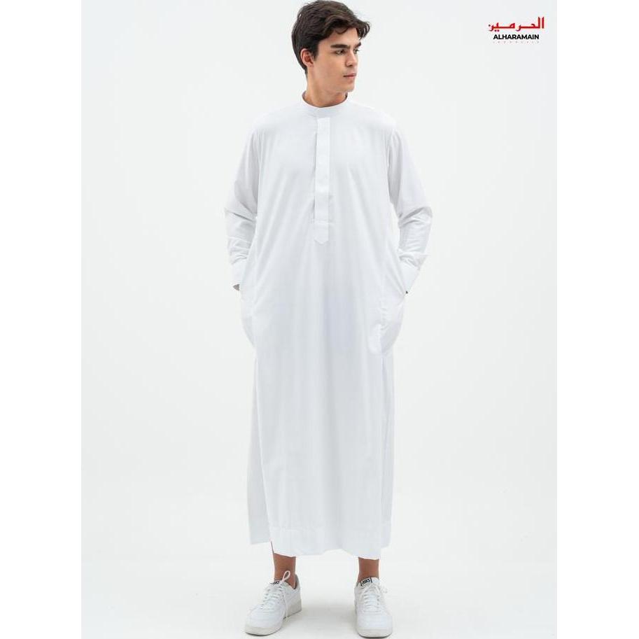 AL Haramain Series Slimfit Semi Wol Thobe Thalhah Jubah / Gamis Pria Remaja & Dewasa 1091| Putih