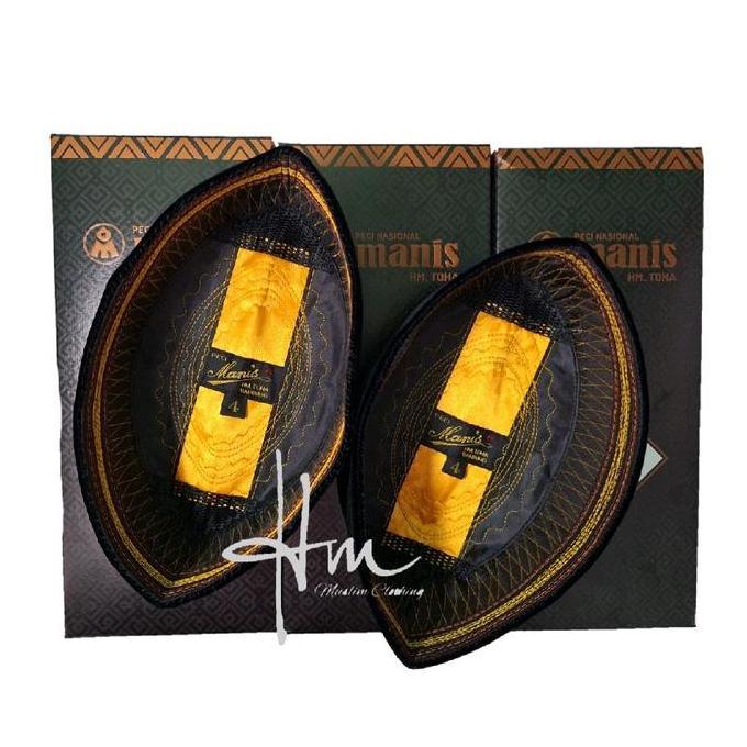 Manis Peci Kopiah Songkok Hitam Tanpa Kertas Motif AC dan Non AC Plat Kuning Muslim Dewasa